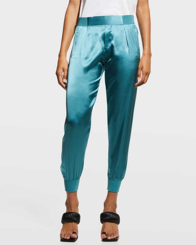 Pleated-Front Silk Jogger Pants